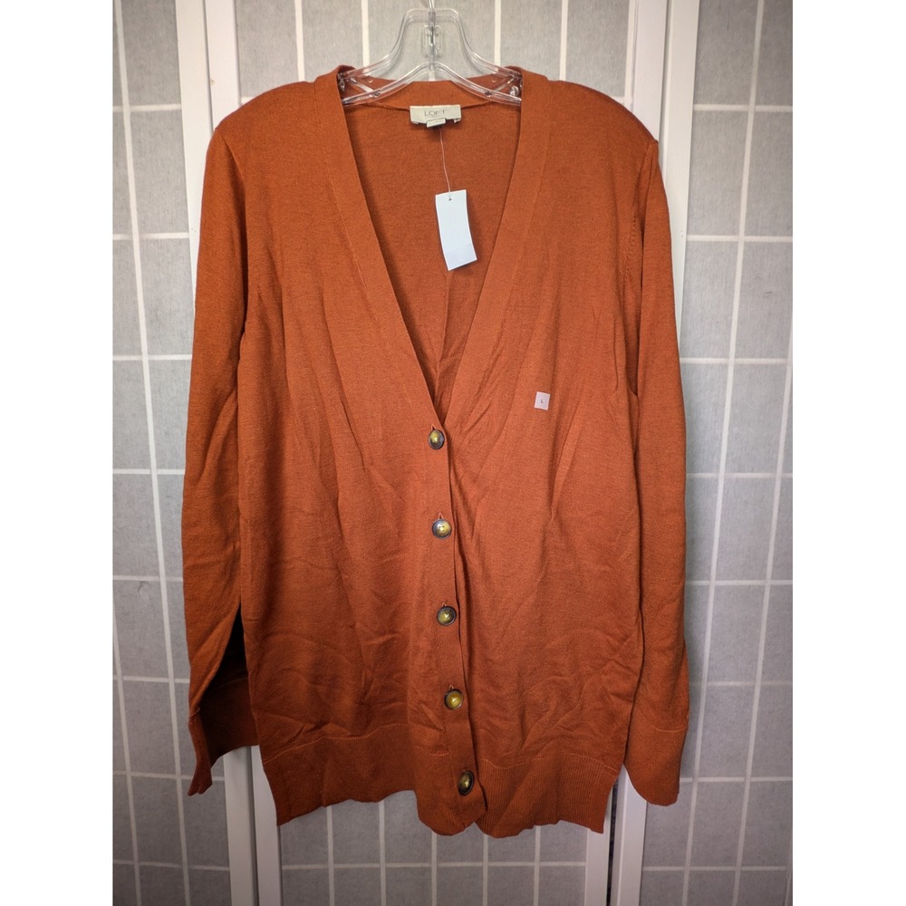 Loft Outlet Womens Cardigan Large NWT $50 Burnt Orange Button Front Sweater Fall